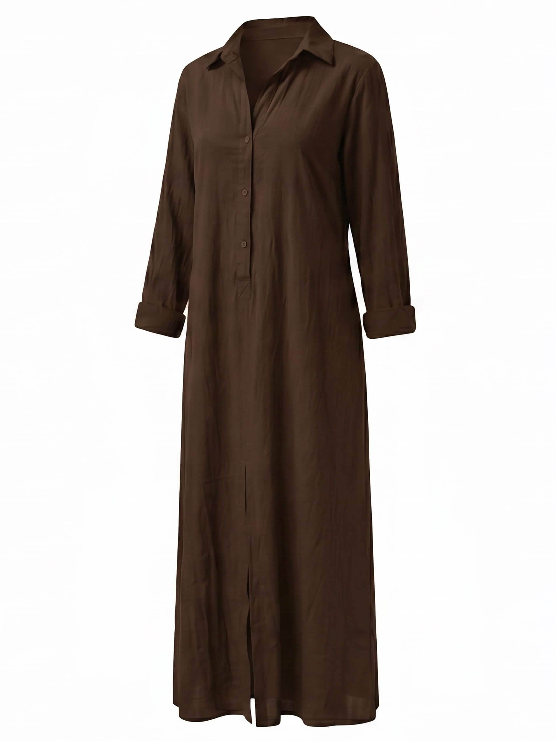 Damen-Maxi-Hemdkleid mit Kragen und Frontschlitz