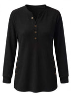Damen-Langarmtop mit Rippstruktur und Knopfdetails