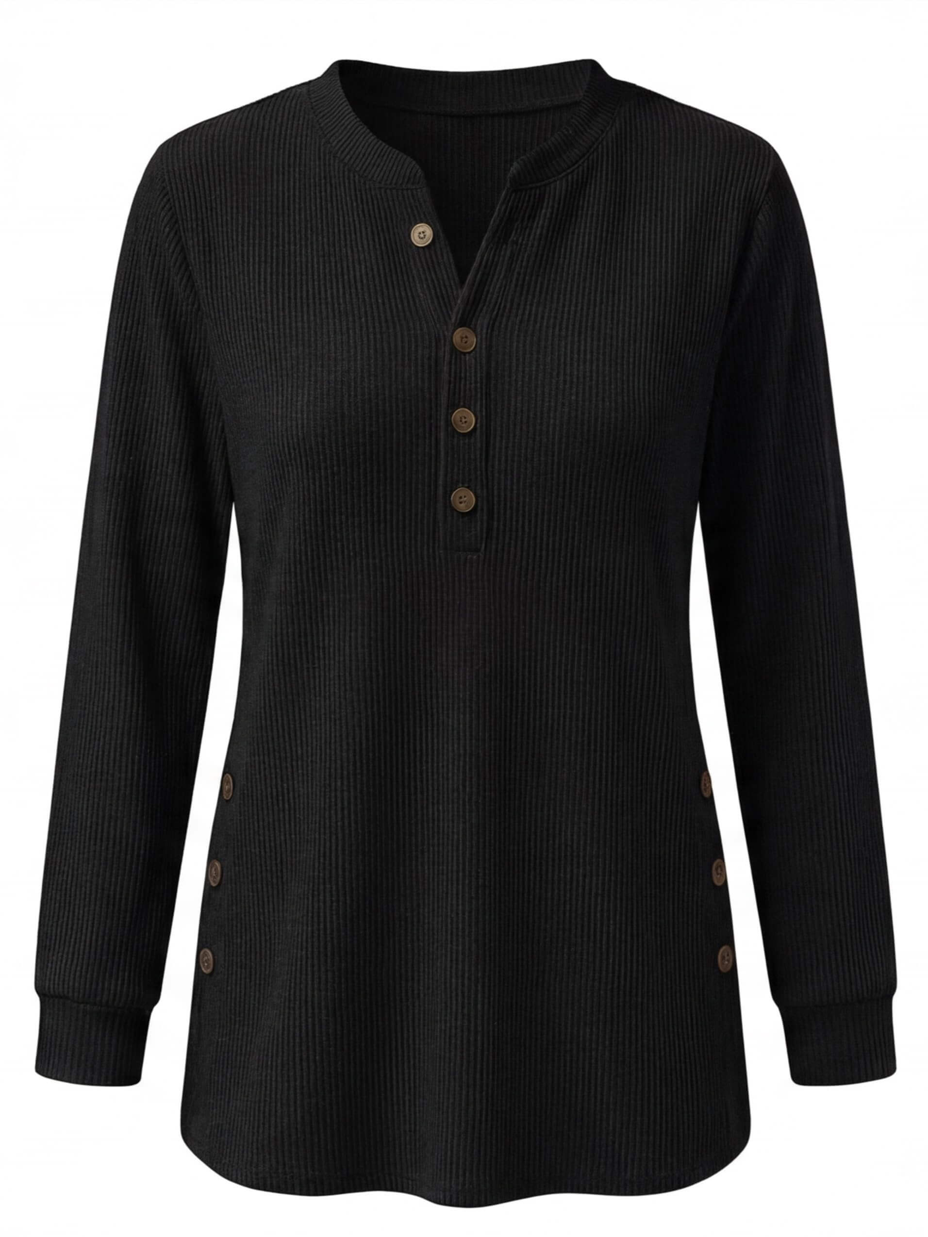 Damen-Langarmtop mit Rippstruktur und Knopfdetails