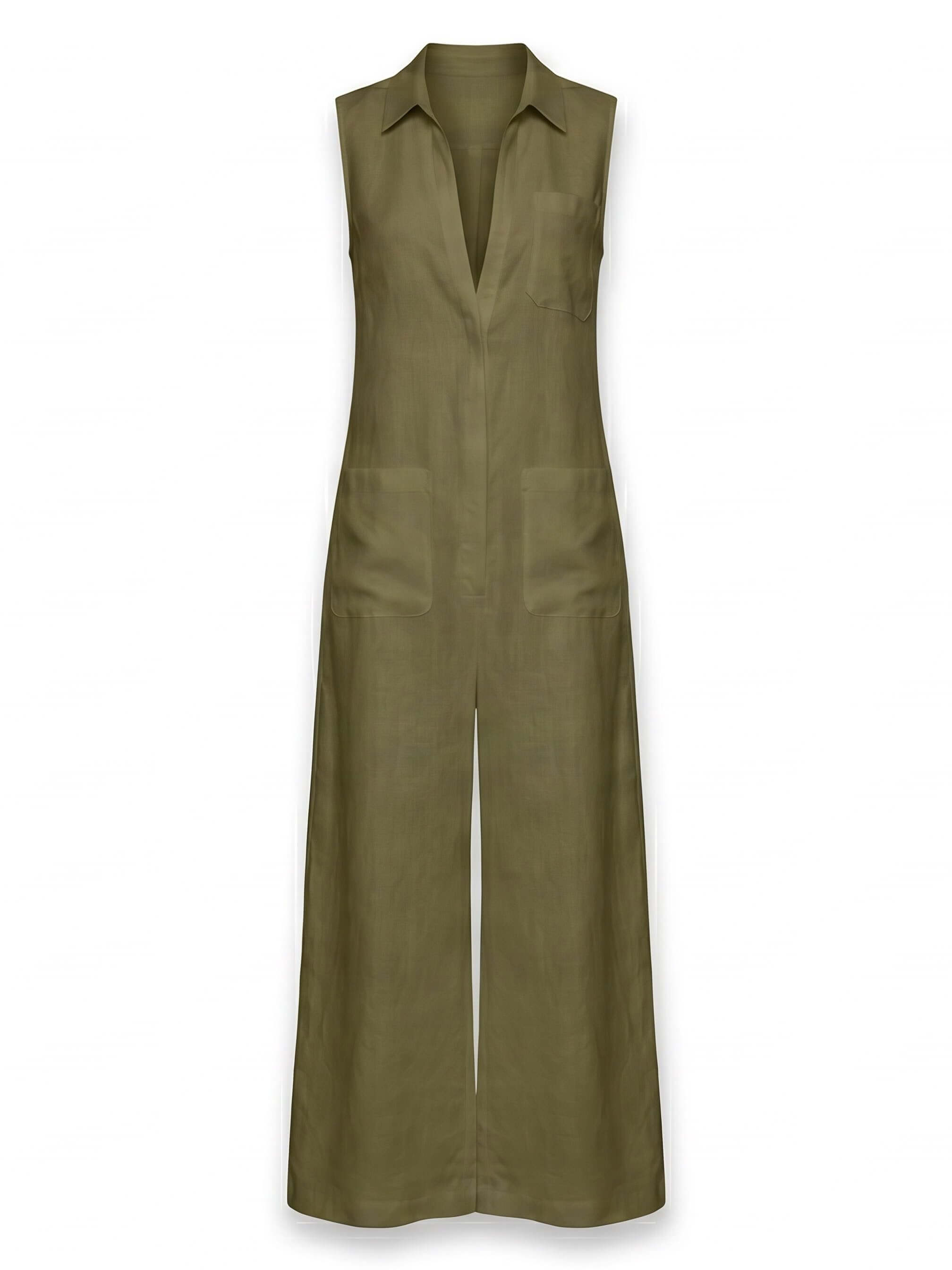 Ärmelloser Damen-Jumpsuit mit Kragen und weitem Bein