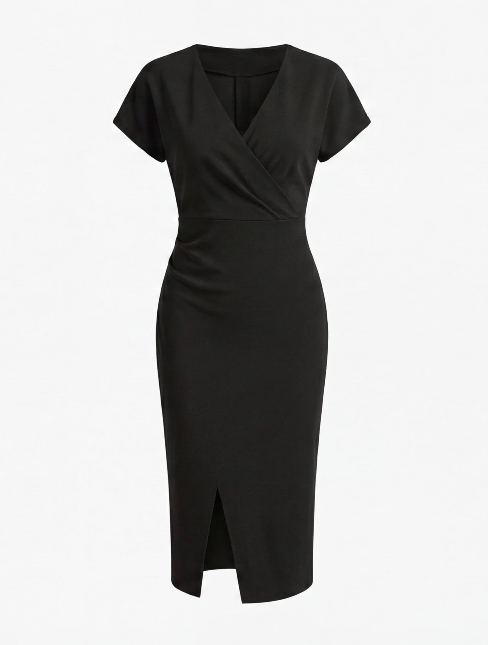 Damen Midikleid – Elegante V-Ausschnitt Silhouette mit Frontschlitz