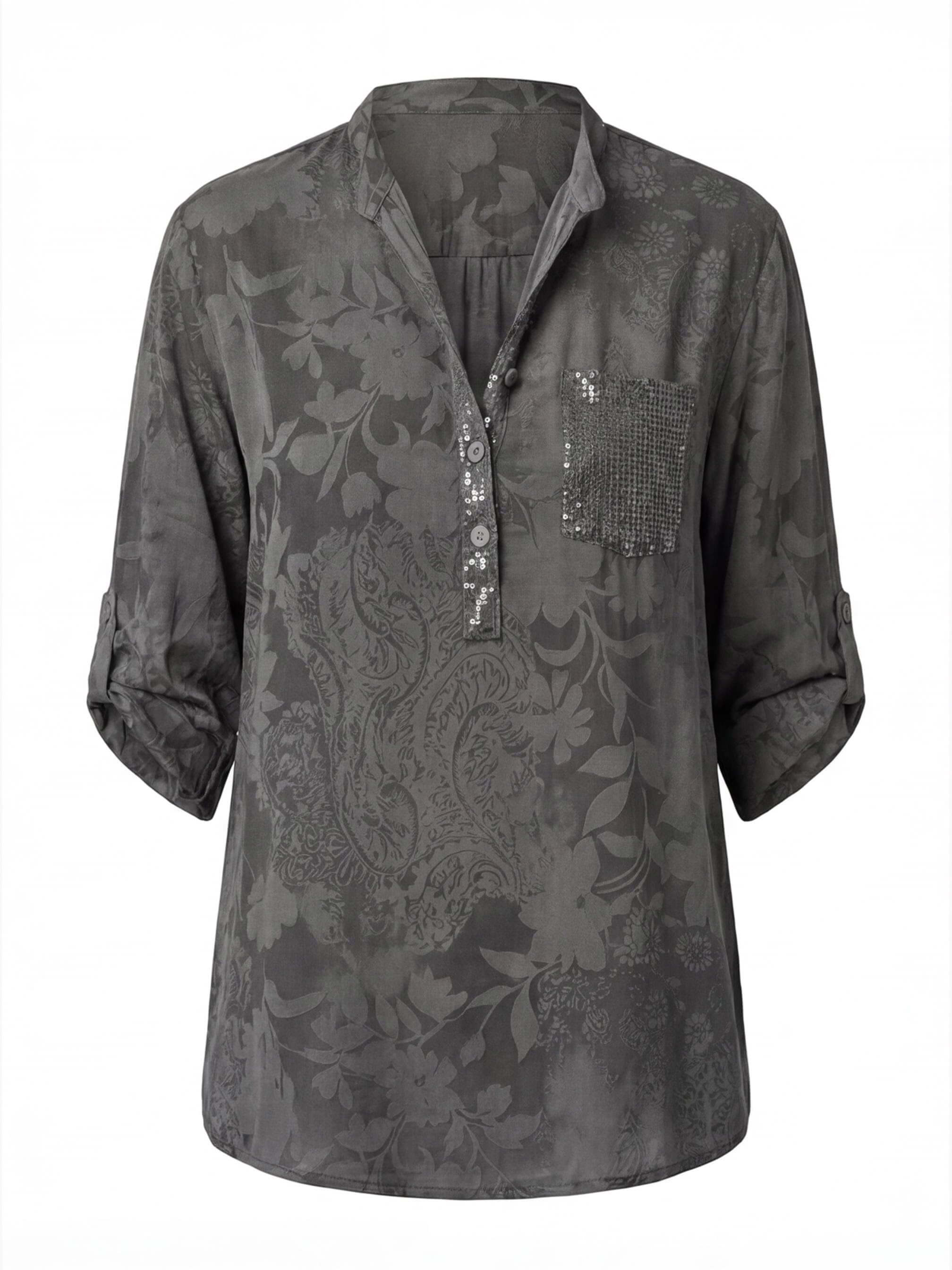 Damen Bluse mit Print und Umlegekragen