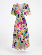 Damen-Blumen-Midikleid mit V-Ausschnitt