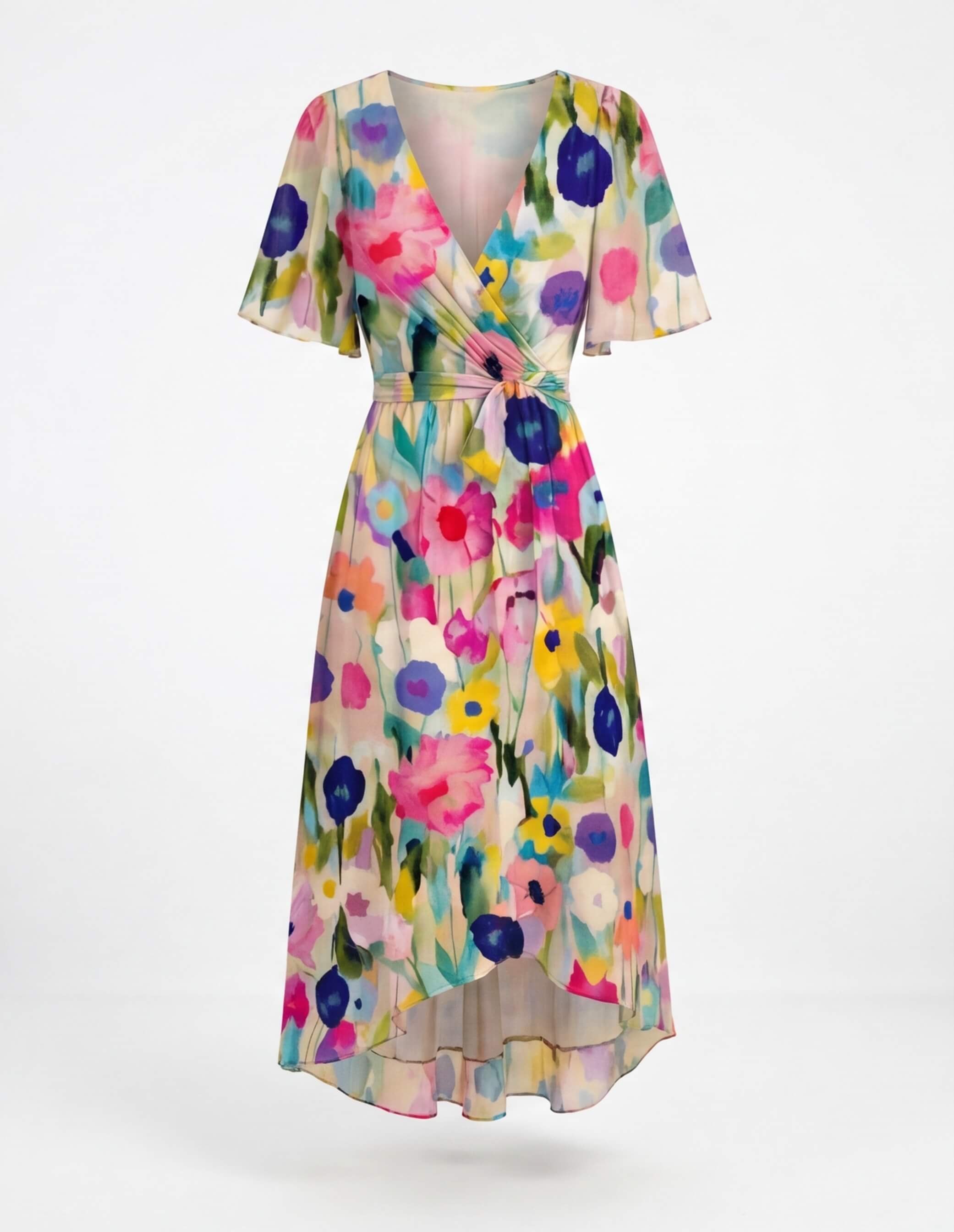Vestido midi floral para mujer con escote en V