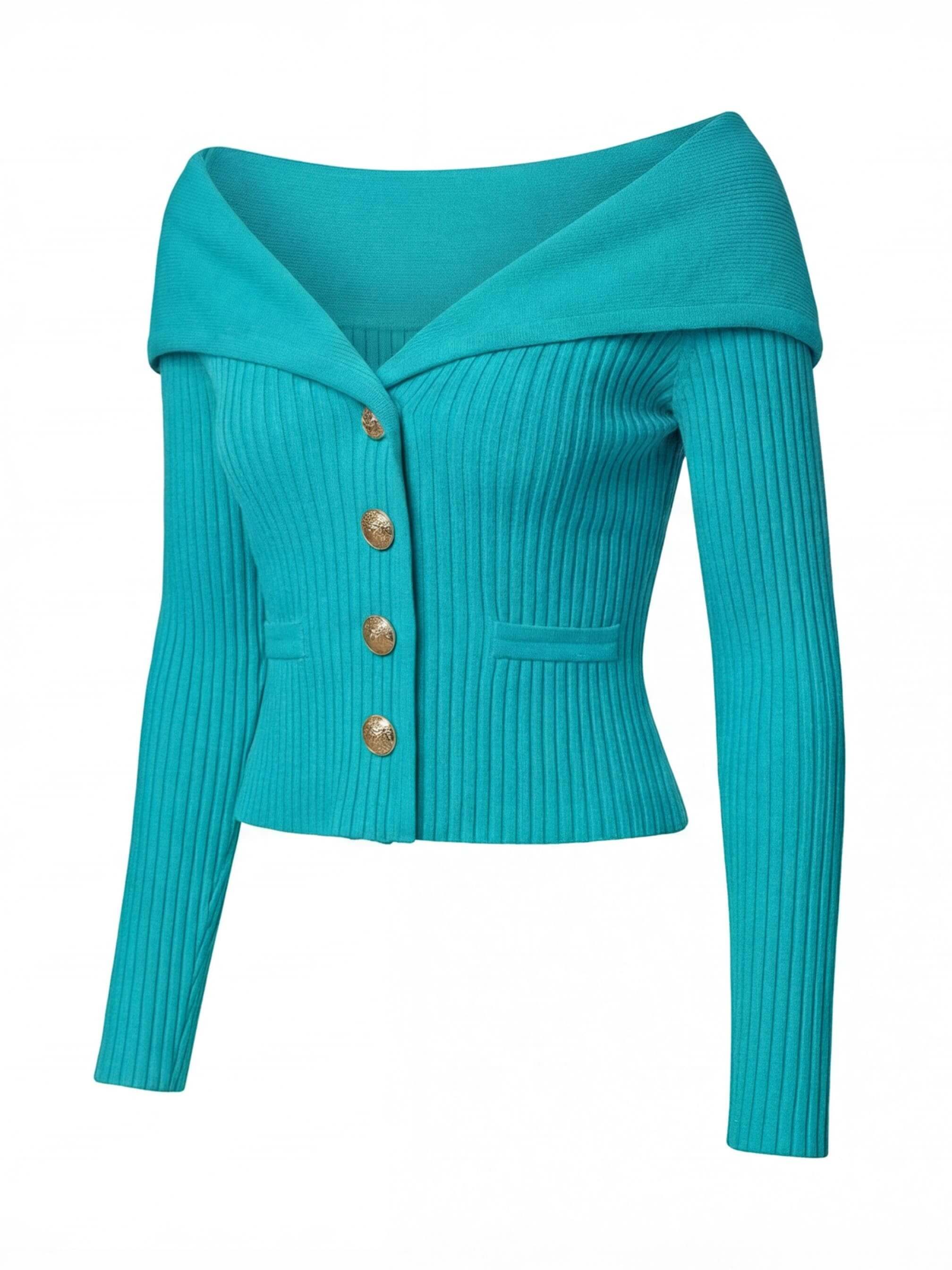 Eleganter Damen Off-Shoulder Cardigan mit Goldknöpfen