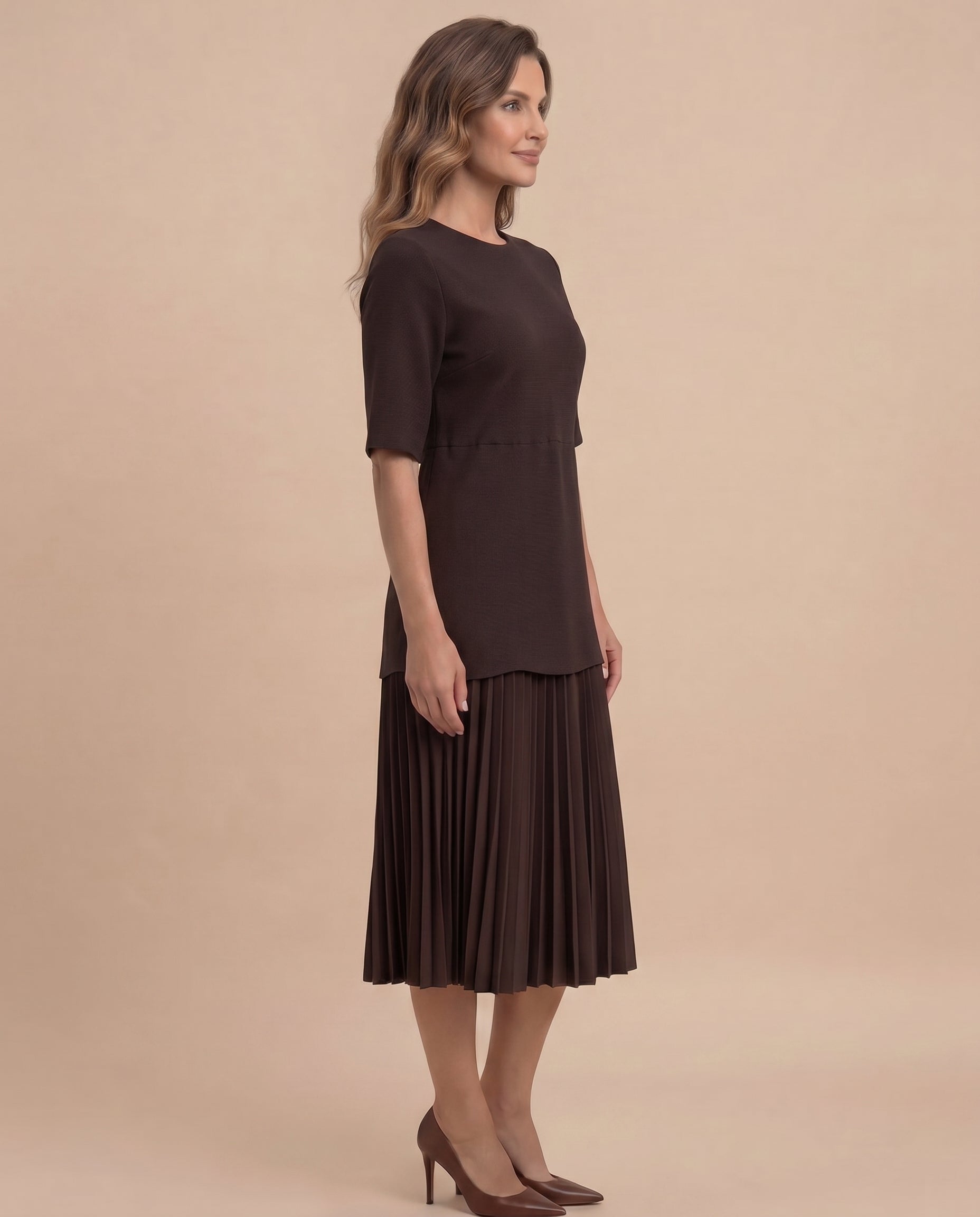 Damenkleid – Plissiertes Maxikleid mit Betonter Taille