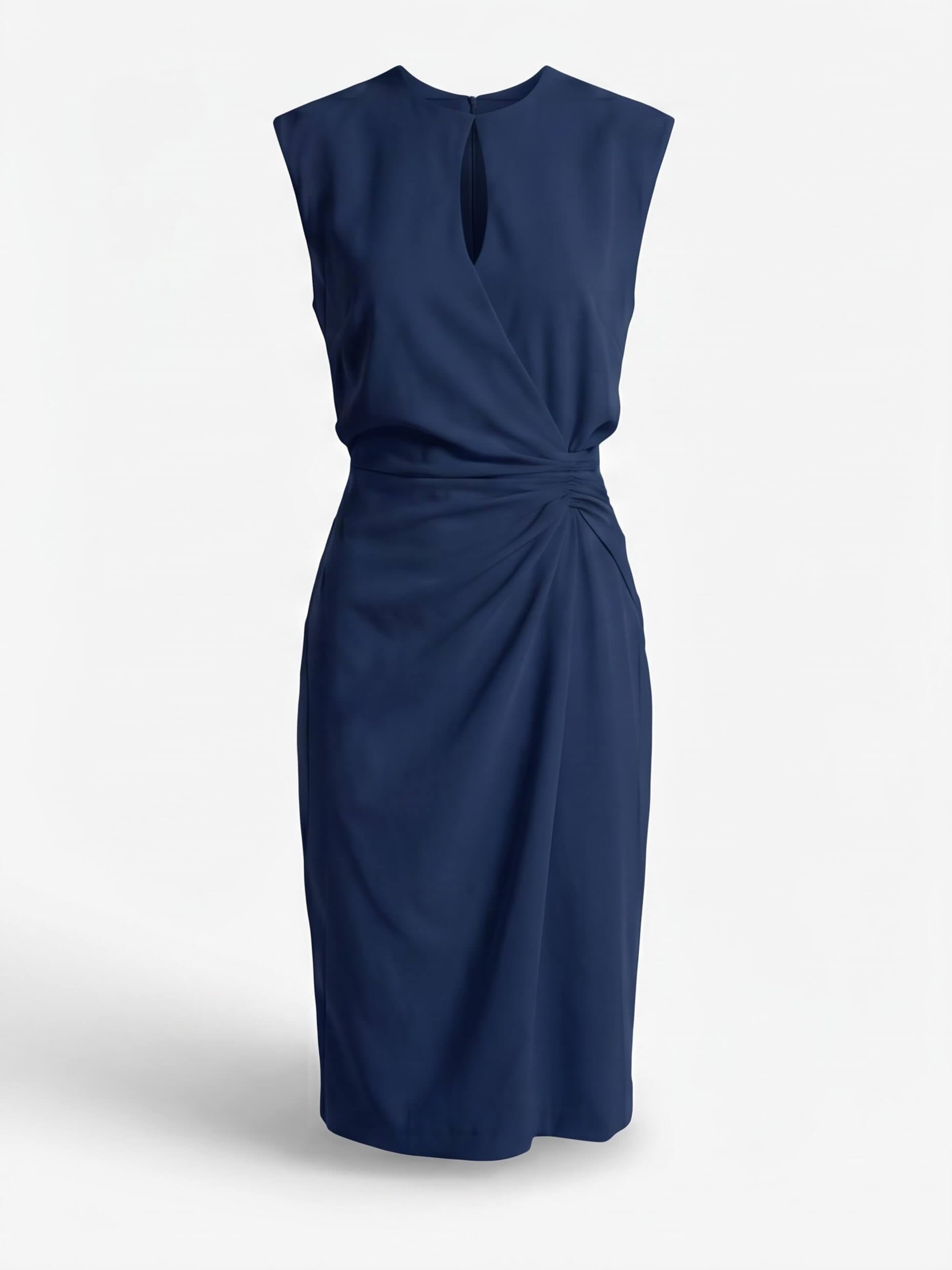 Ärmelloses Damen-Midikleid mit Keyhole-Ausschnitt und Raffungen