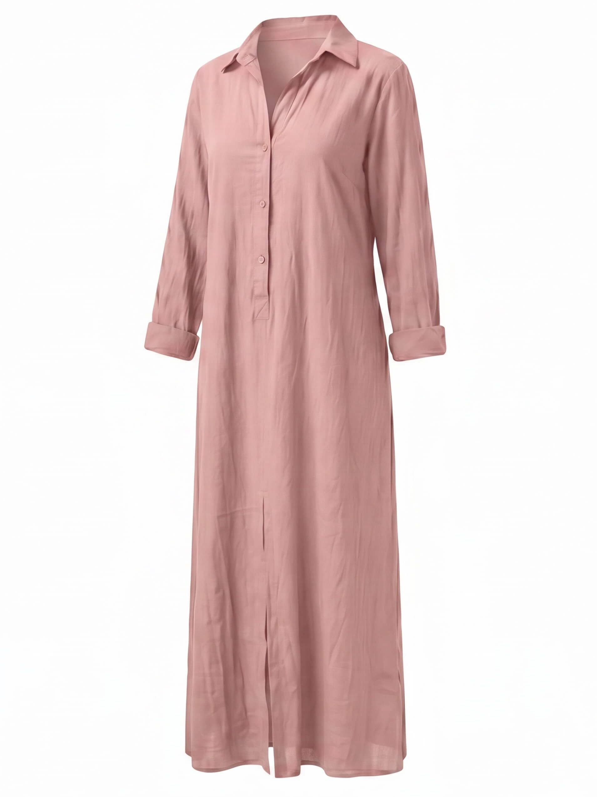 Damen-Maxi-Hemdkleid mit Kragen und Frontschlitz