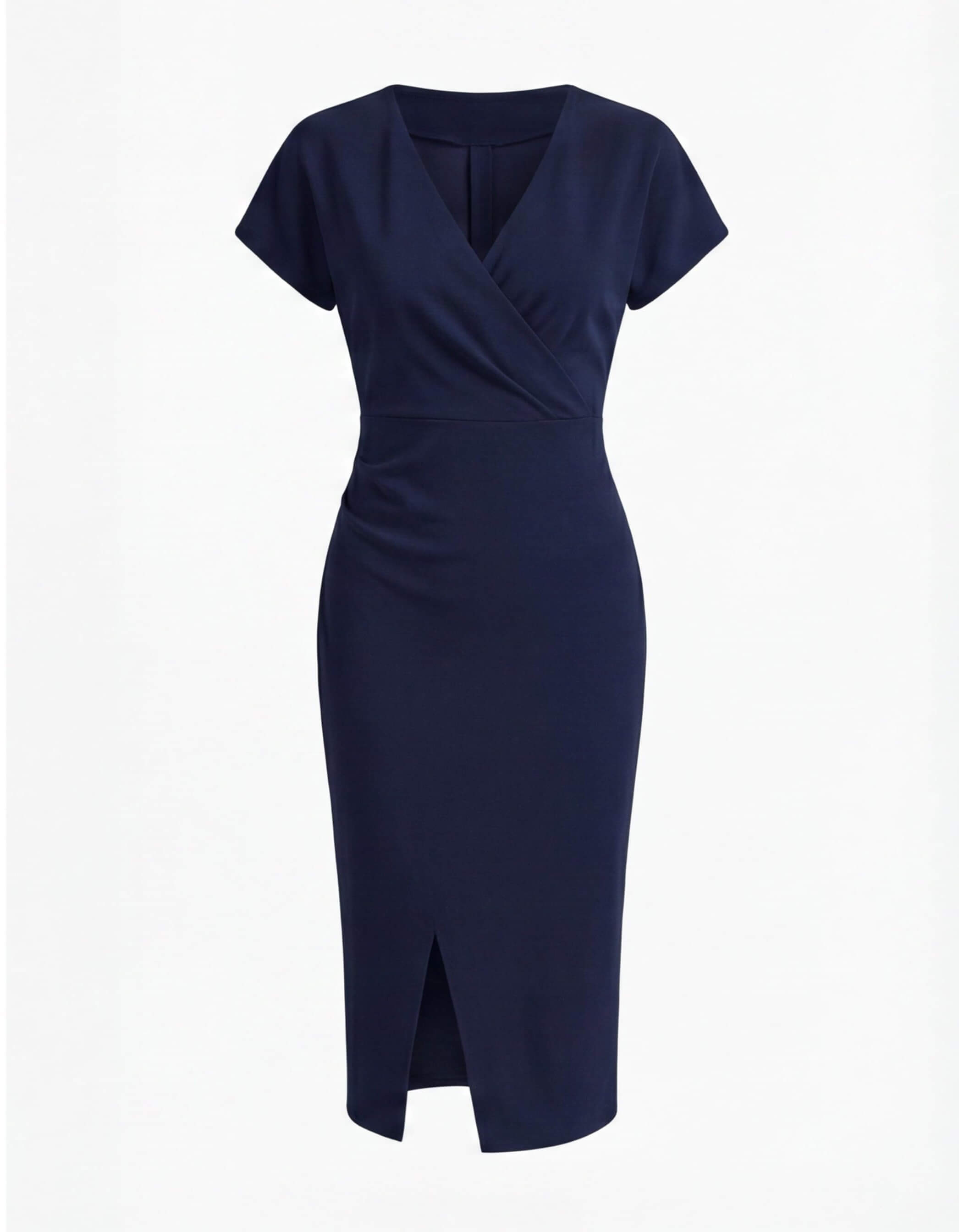 Damen Midikleid – Elegante V-Ausschnitt Silhouette mit Frontschlitz