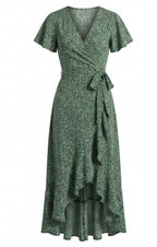 Damenkleid – Wickelkleid mit V-Ausschnitt und Asymmetrischem Sommerdesign