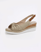 Damen Plateau-Keilsandalen – Slingback mit Knoten-Detail