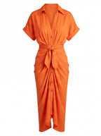 Damen Midi Sommerkleid mit Raffung