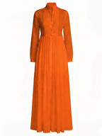 Damen-Maxi-Hemdkleid mit Knopfleiste und Falten