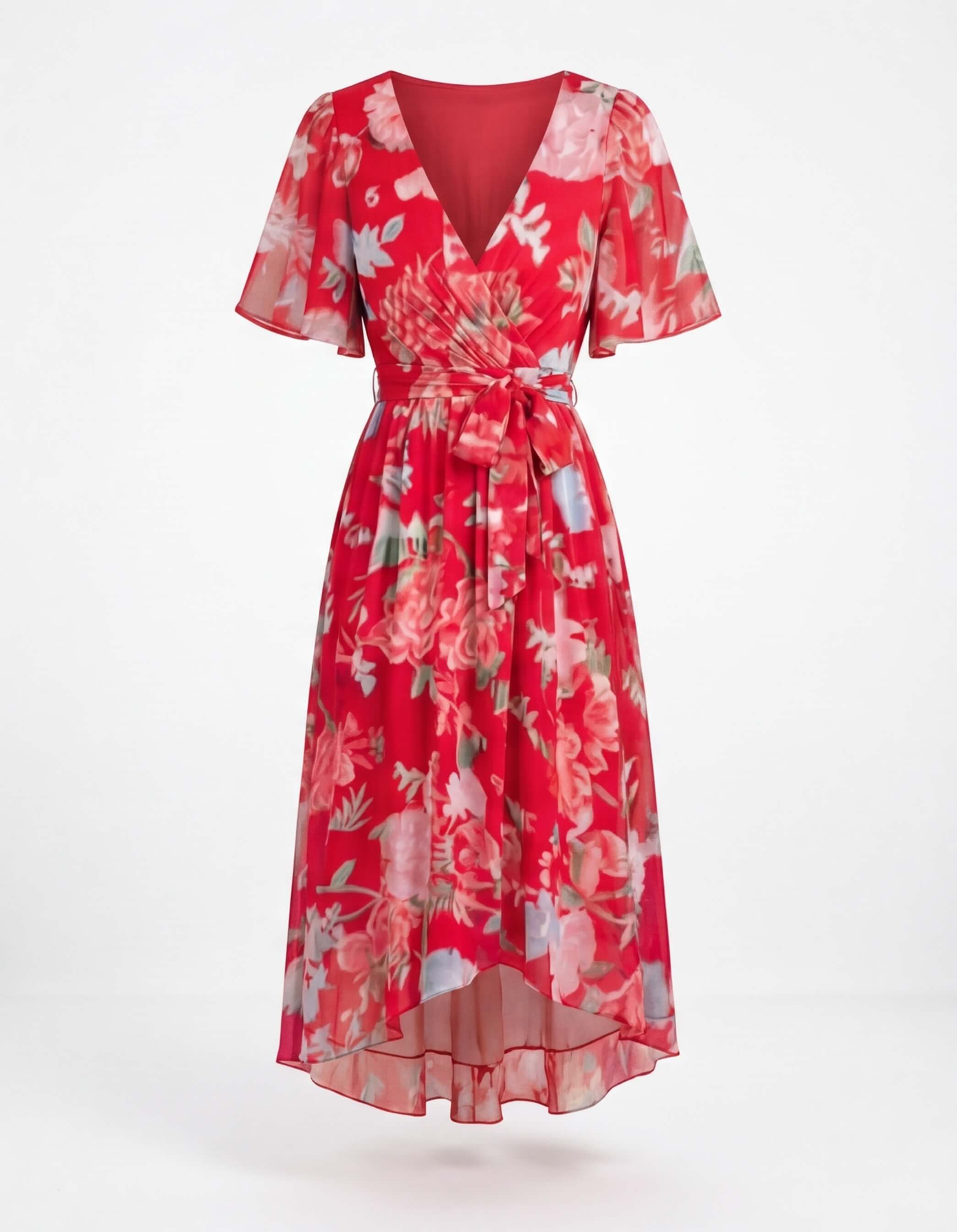 Vestido midi floral para mujer con escote en V