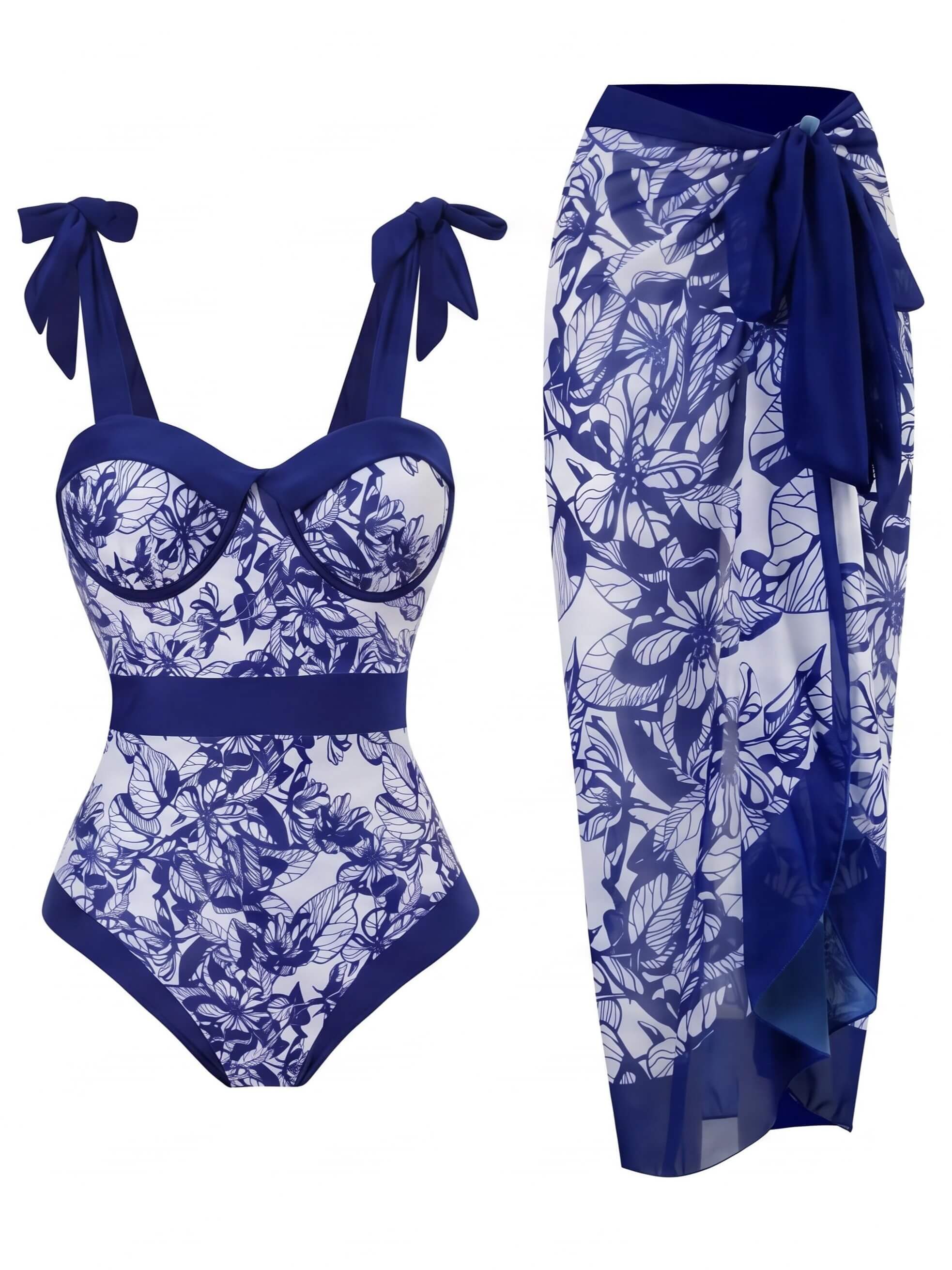 Damen-Badeanzug-Set mit Toile-Print und Sarong