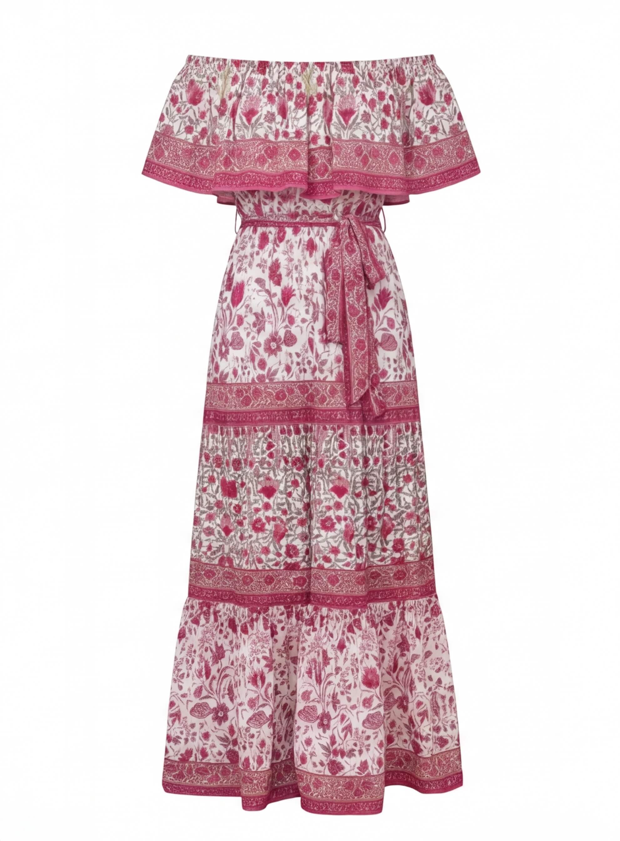 Damen Off-Shoulder Maxikleid mit Blumenmuster