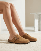 Damen Flache Clogs – mit Schnallenriemen