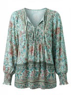 Damenbluse mit Blumenmuster und Bindeband-Ausschnitt