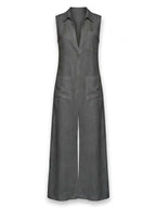 Ärmelloser Damen-Jumpsuit mit Kragen und weitem Bein