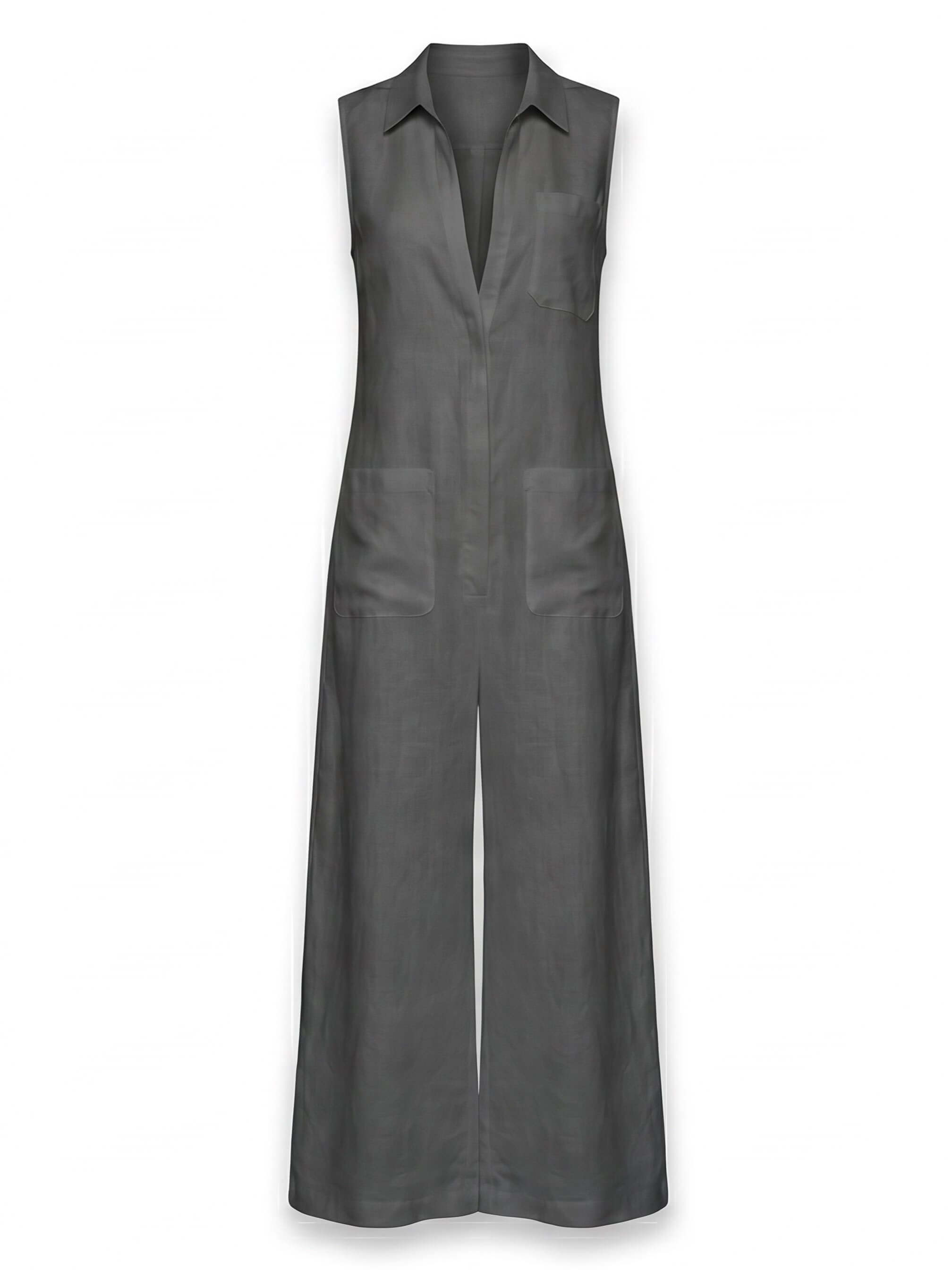 Ärmelloser Damen-Jumpsuit mit Kragen und weitem Bein
