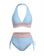 Zweiteiliges Damen-Bikini-Set mit V-Ausschnitt und High-Waist-Hose