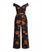 Damen Jumpsuit – Off-Shoulder Weit Geschnitten mit Stickerei für Elegante Anlässe