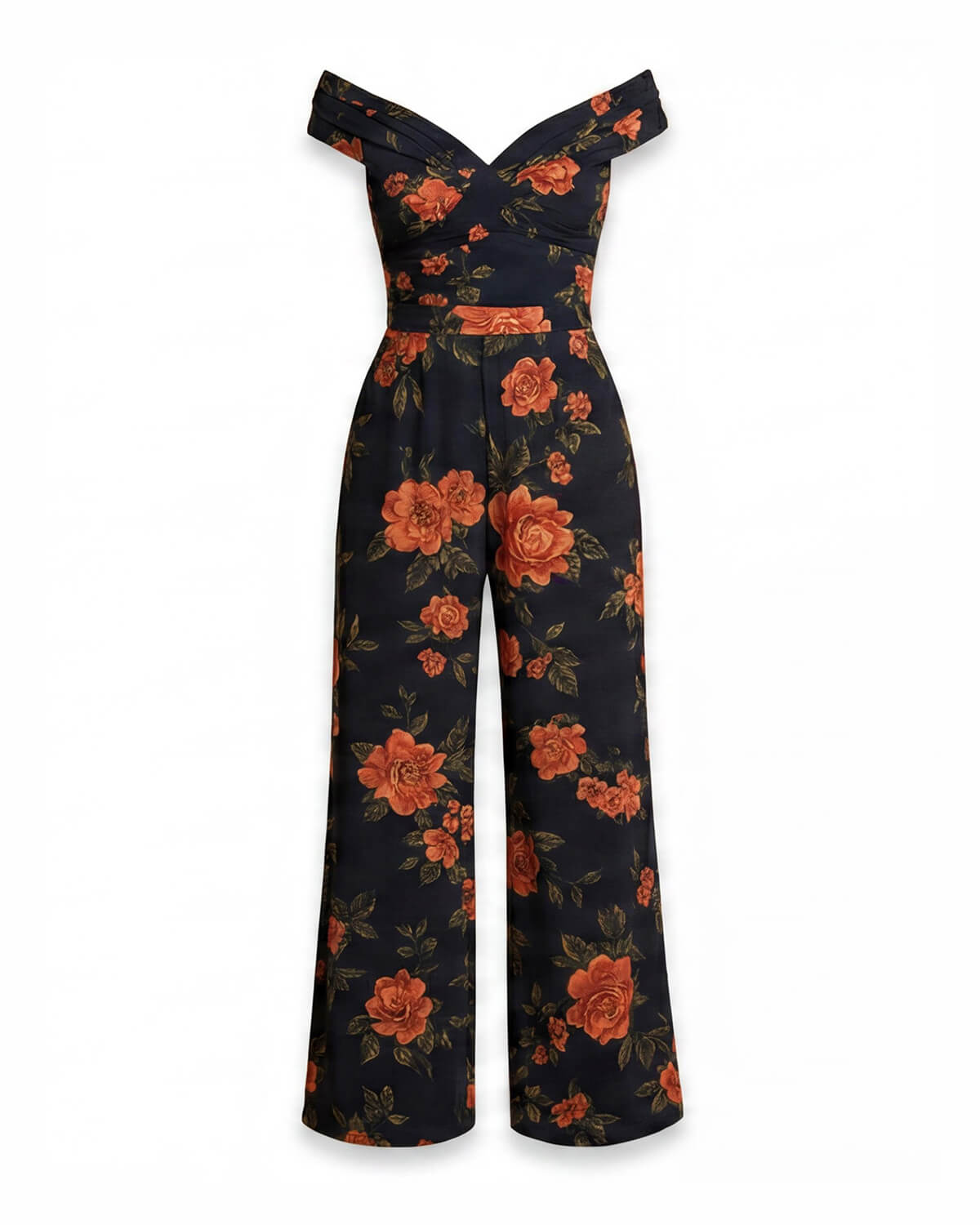 Damen Jumpsuit – Off-Shoulder Weit Geschnitten mit Stickerei für Elegante Anlässe