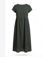 Damen Kleid – Midi Kleid mit Rundhalsausschnitt und Lockerer Passform