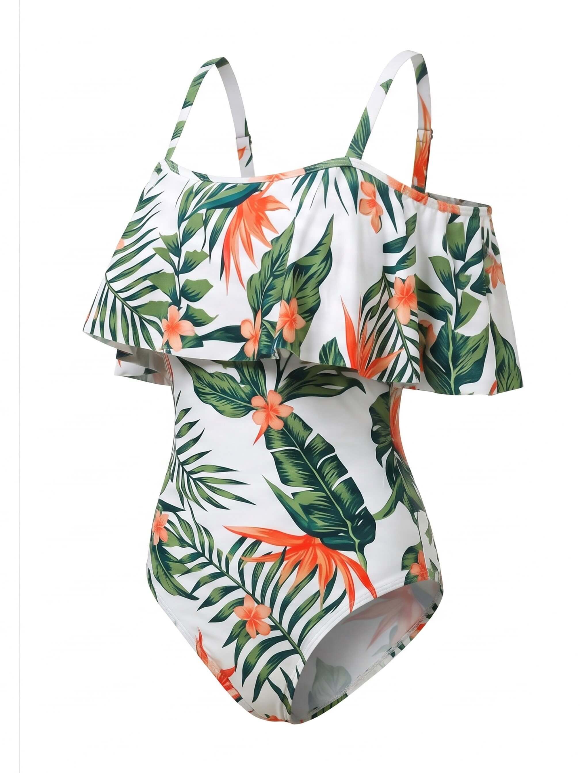 Damen-Badeanzug mit Off-Shoulder-Rüschen und Trägern