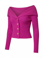 Eleganter Damen Off-Shoulder Cardigan mit Goldknöpfen