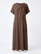 Damen-Maxikleid mit Schleifen-Ausschnitt und Taschen