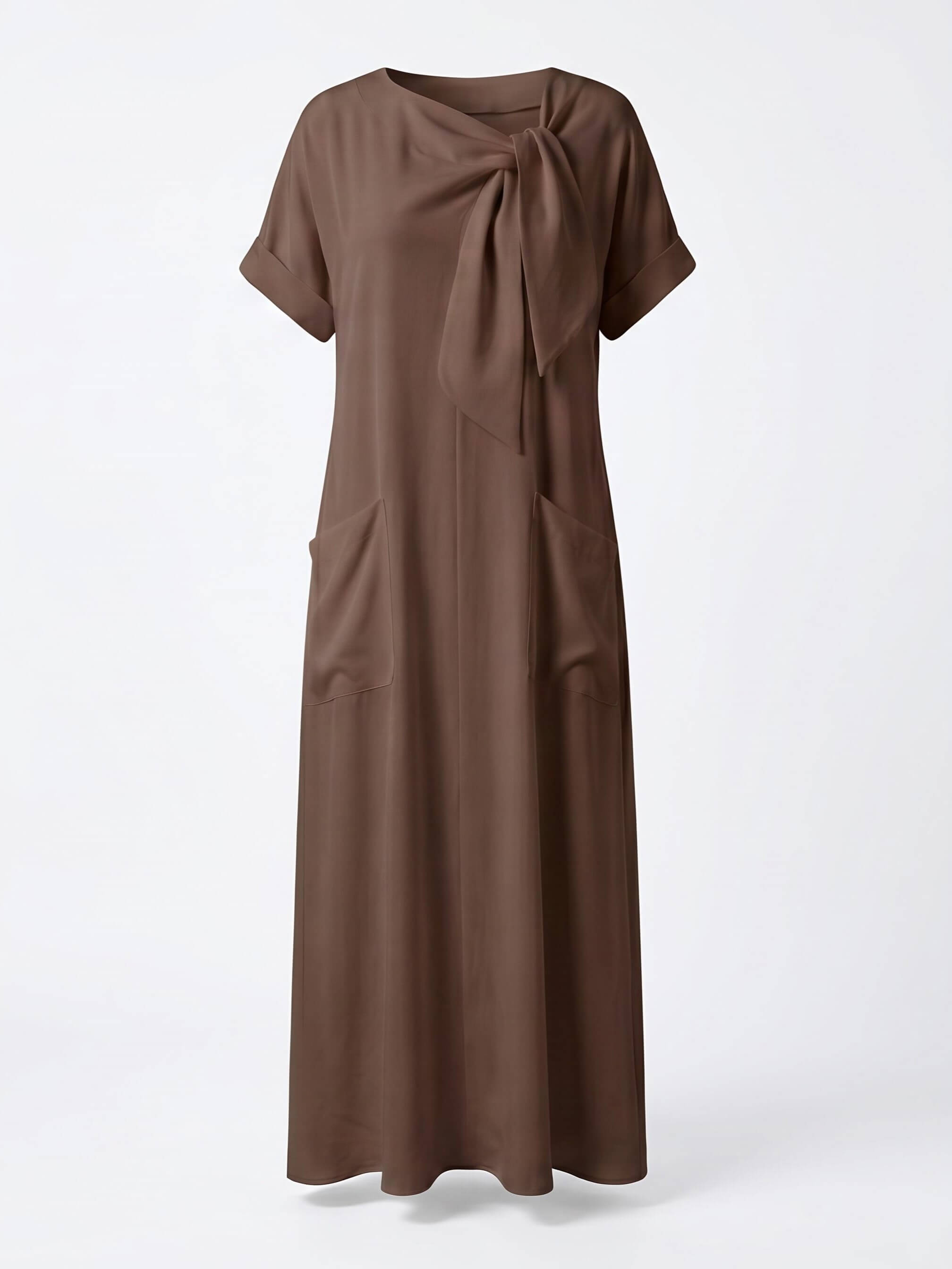 Damen-Maxikleid mit Schleifen-Ausschnitt und Taschen