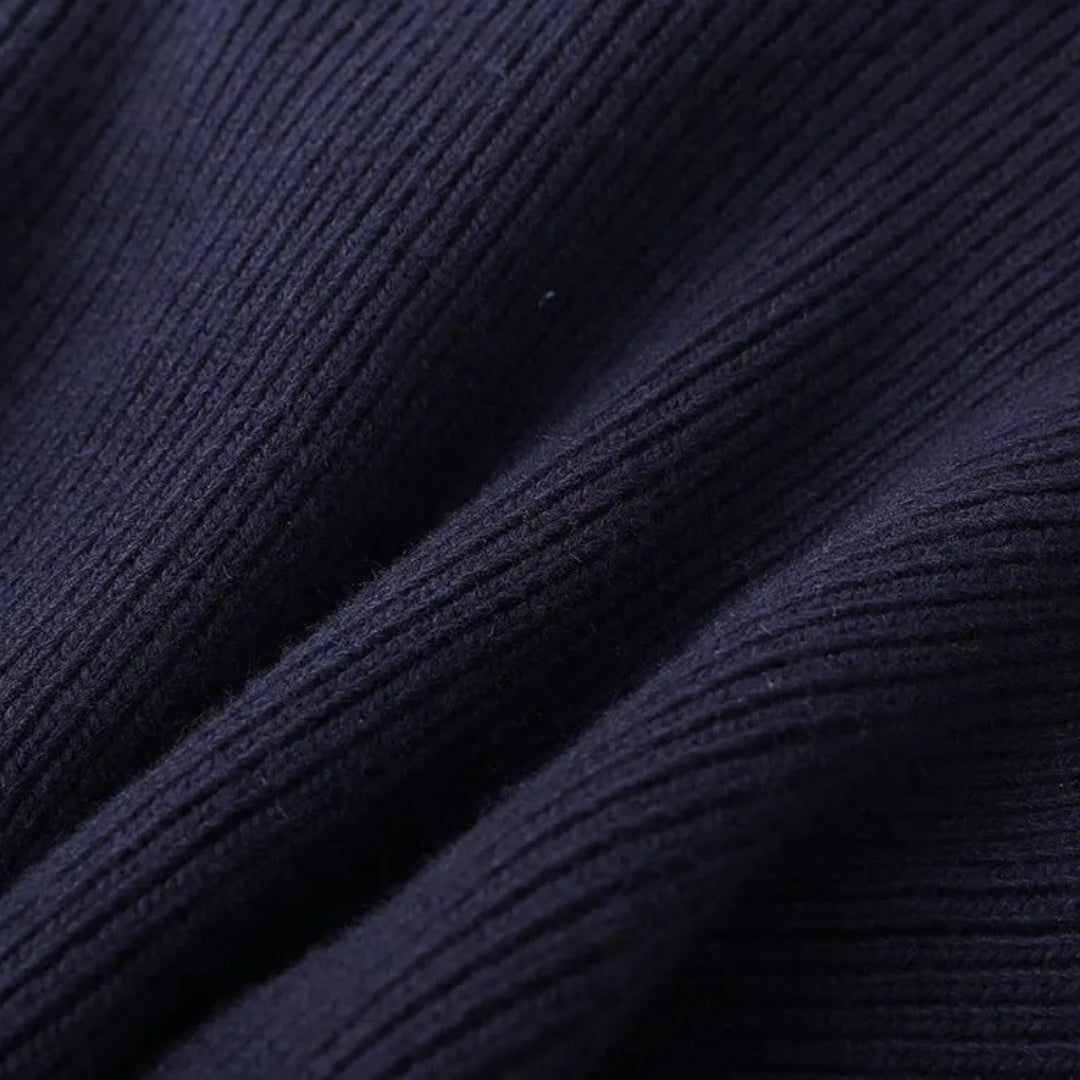 Damen Strickpullover – Navy Pullover mit Denim-Kragen