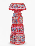 Dame off-shoulder maxikjole med blomsterprint
