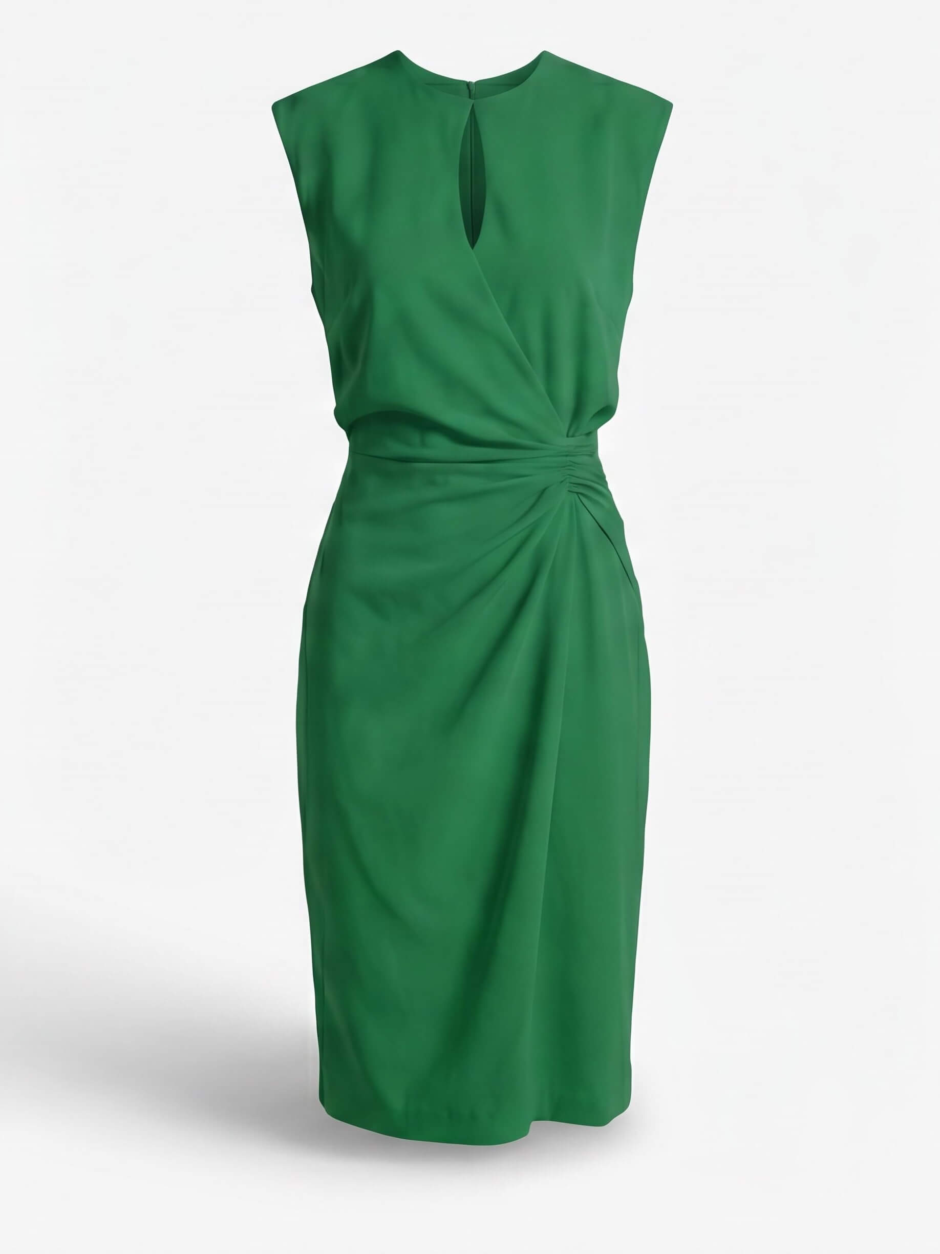 Ärmelloses Damen-Midikleid mit Keyhole-Ausschnitt und Raffungen