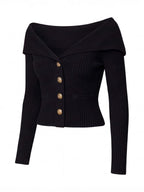 Eleganter Damen Off-Shoulder Cardigan mit Goldknöpfen