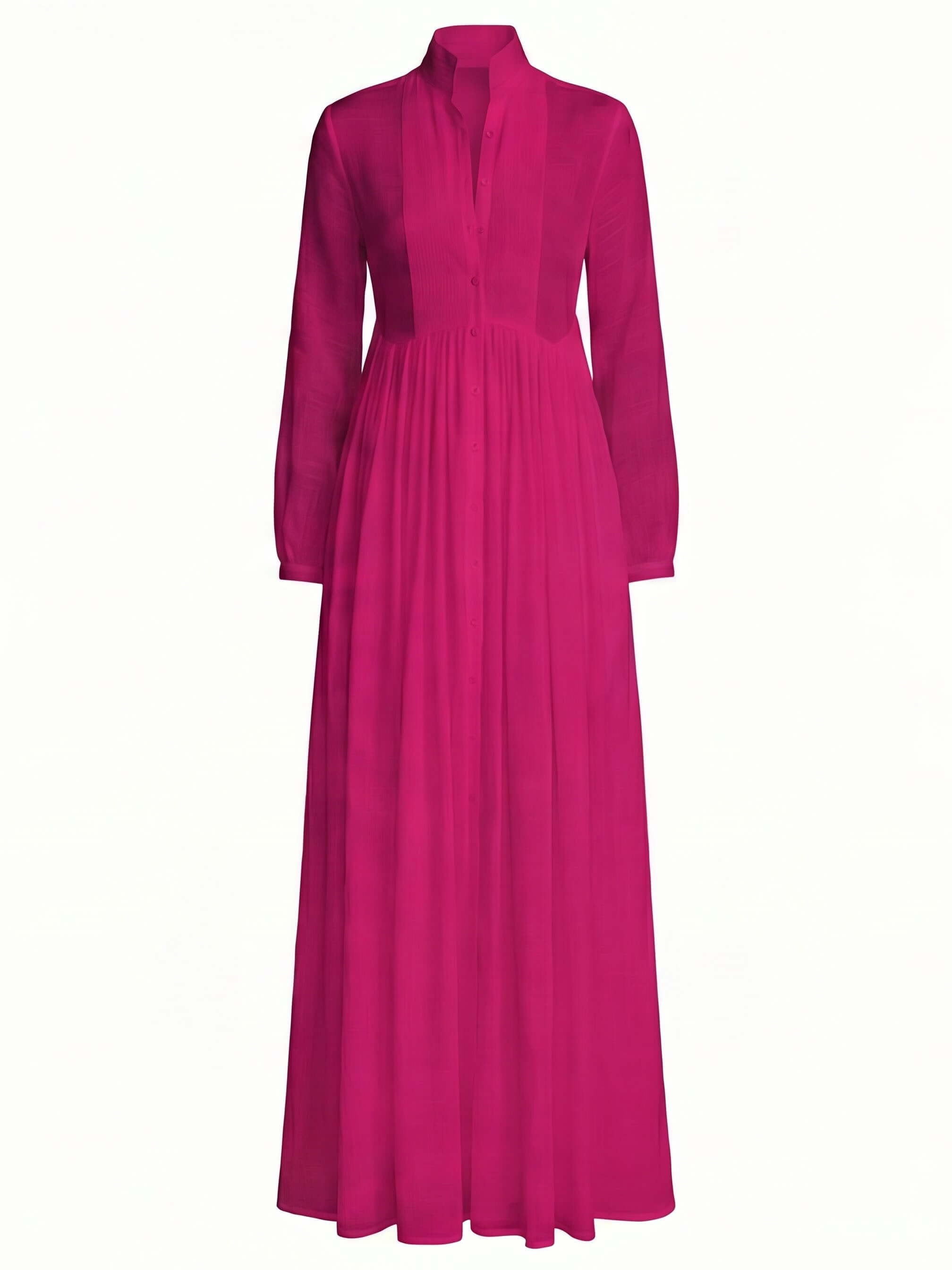 Damen-Maxi-Hemdkleid mit Knopfleiste und Falten