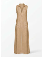 Ärmelloser Damen-Jumpsuit mit Kragen und weitem Bein