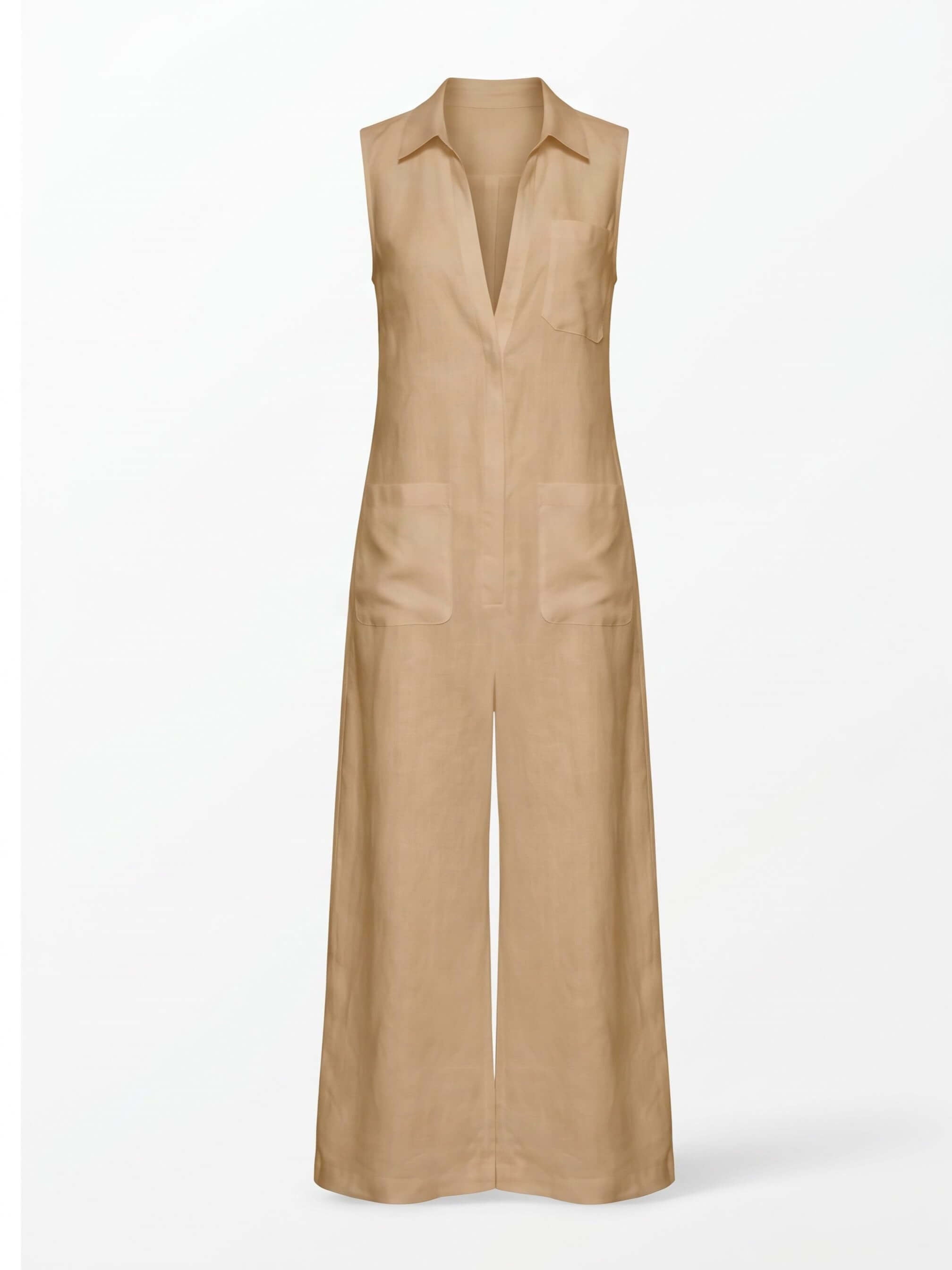 Ärmelloser Damen-Jumpsuit mit Kragen und weitem Bein