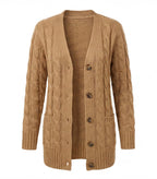 Damen Zopfmuster Cardigan – Knopfleiste & Lockere Gemütliche Passform