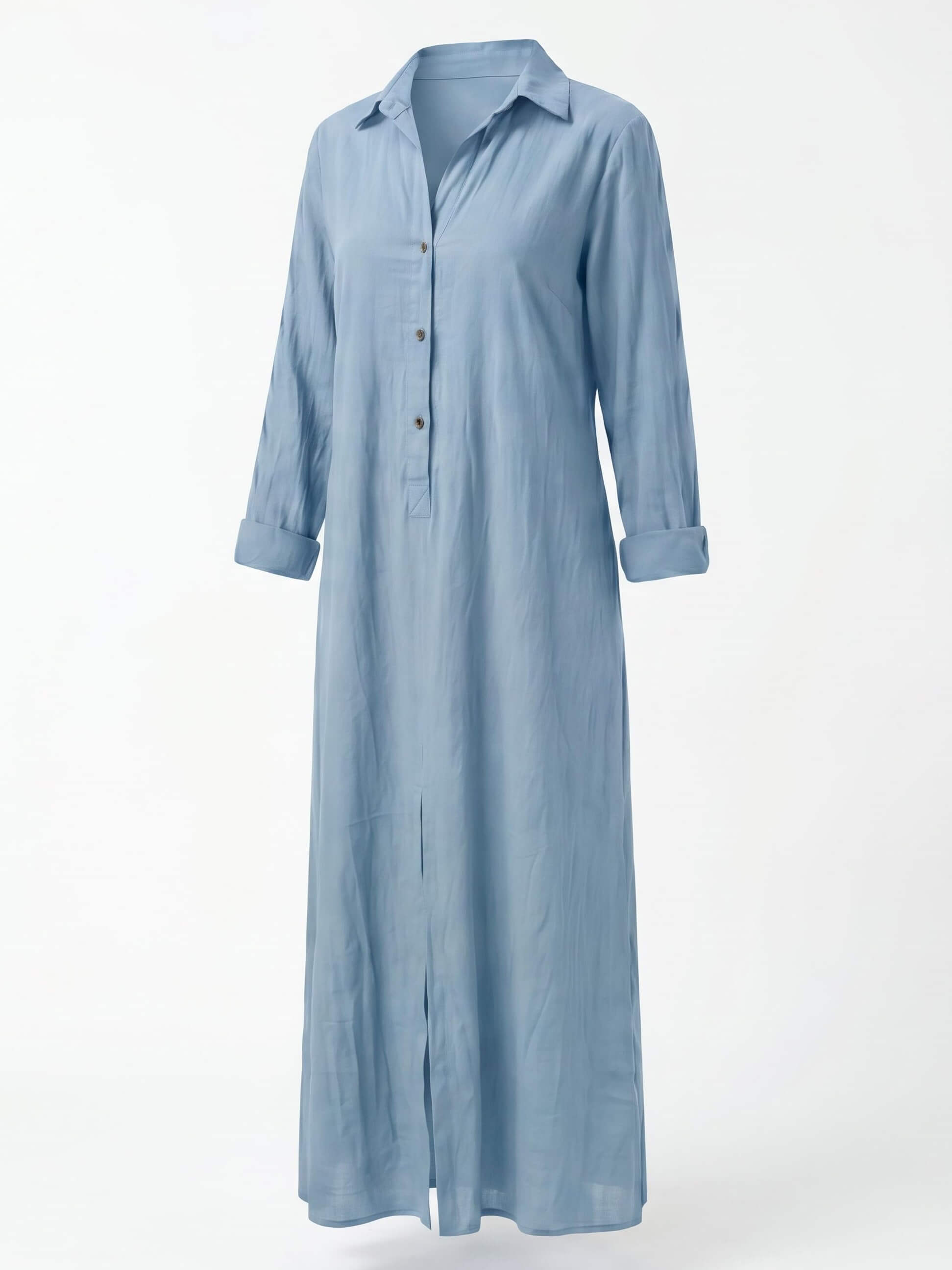 Damen-Maxi-Hemdkleid mit Kragen und Frontschlitz