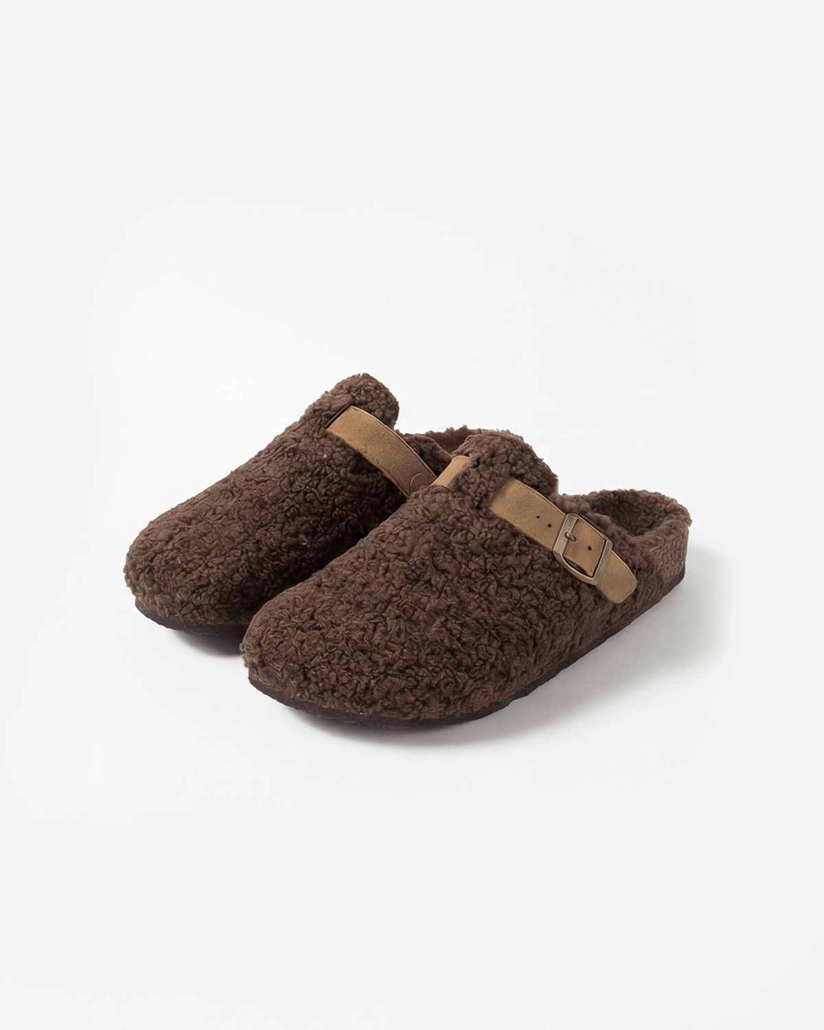 Damen Clogs in Teddy-Optik – mit Schnallenriemen