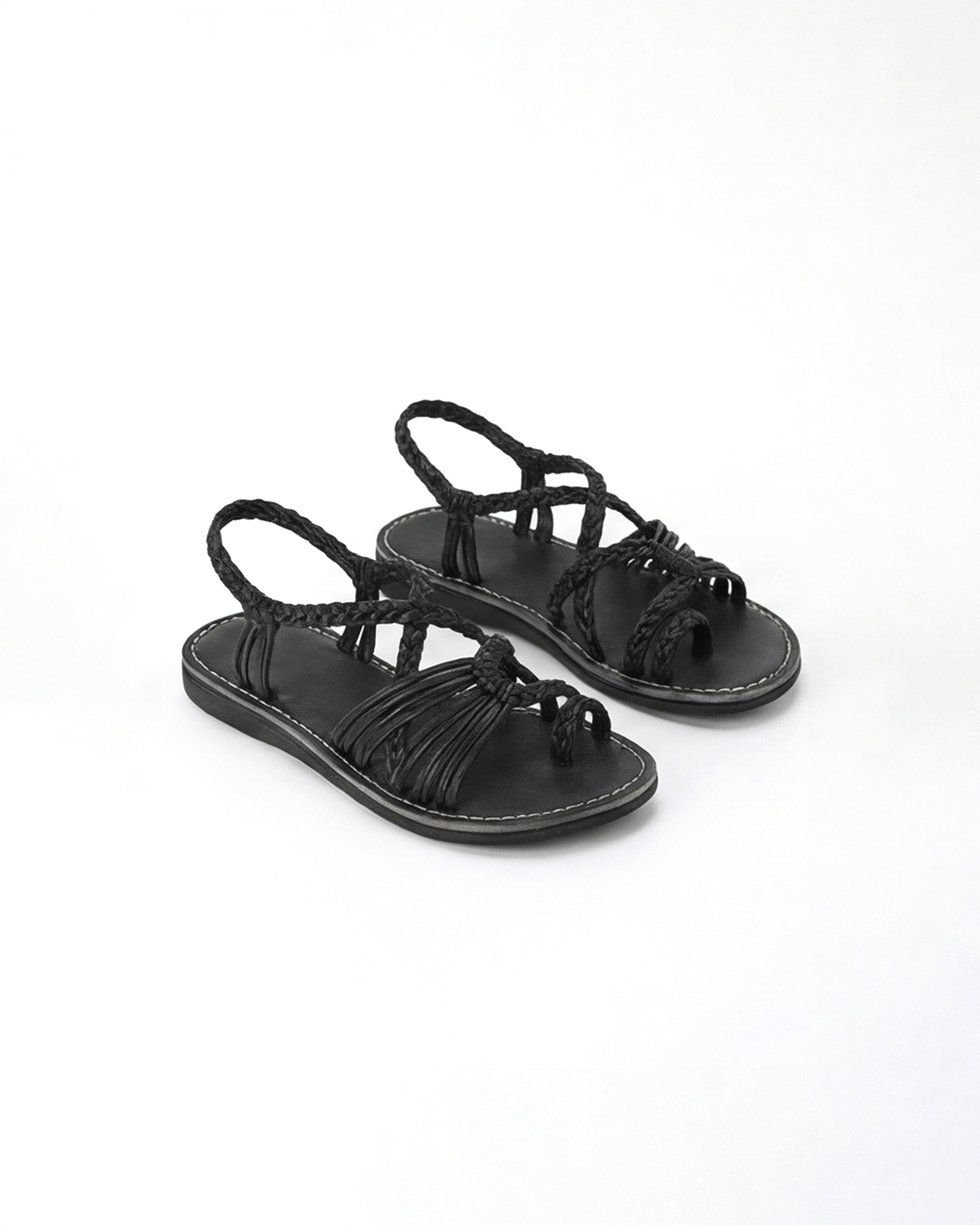 Damen Flache Sandalen – Geflochtene Riemen mit Schnürung