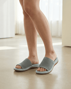 Damen Slide-Sandalen mit gepolsterter Sohle – Strickoptik