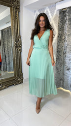 Arielle Plissiertes Midi Kleid – Mint