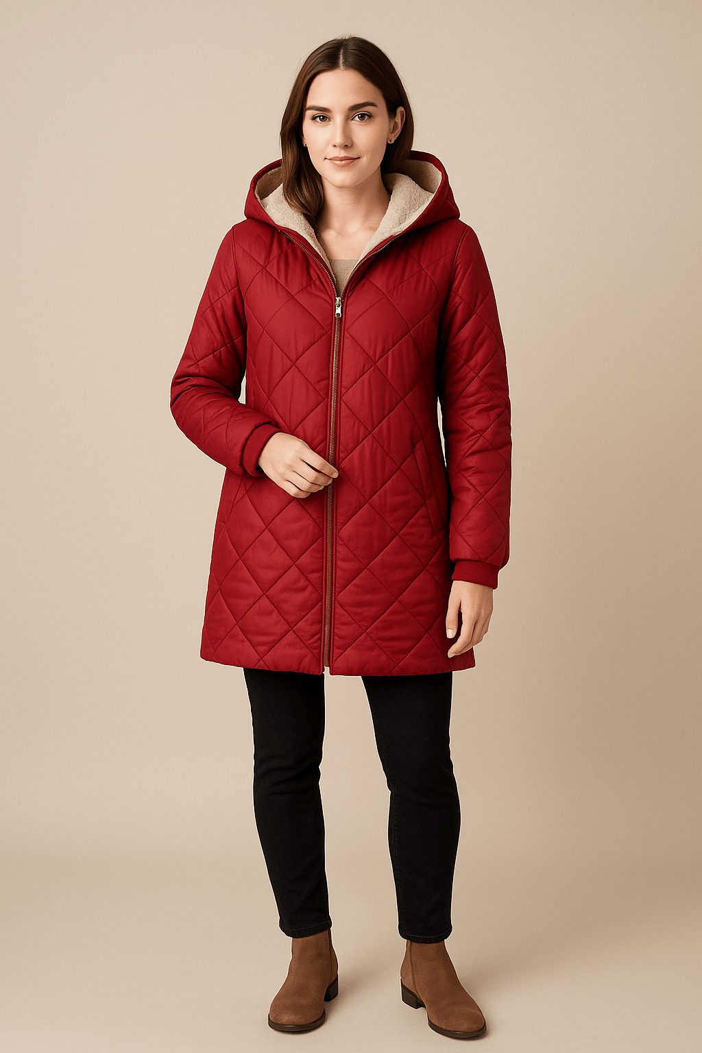 Ashford | Aila – Women’s Diamond Quilted Mid-Thigh Coat with Reversible Hood