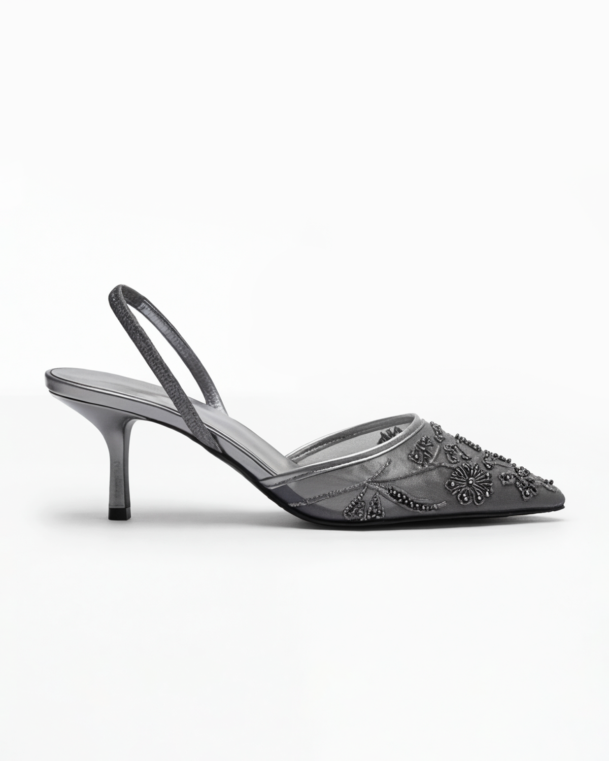 Damen Kitten-Heels Slingbacks – Elfenbein mit Stickerei