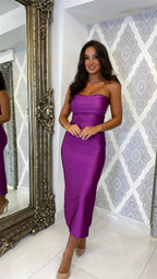 Camila Satin-Bandeaukleid – Magenta