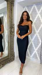 Camila Satin-Bandeaukleid – Schwarz