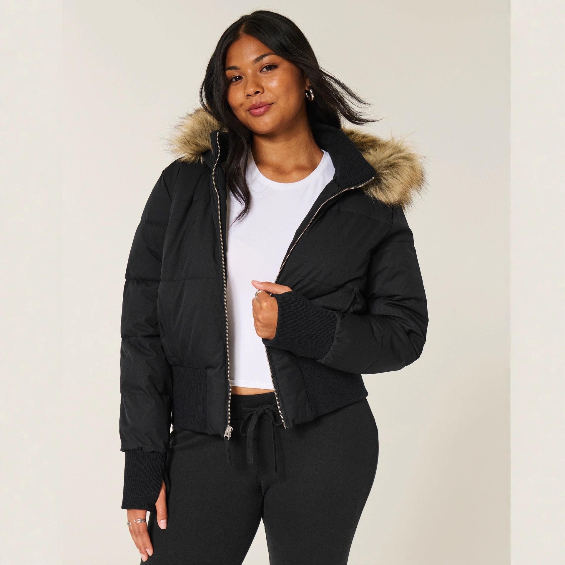 Damen Gestepptes Winterjacke - Abnehmbare Kapuze & Elastische Bündchen